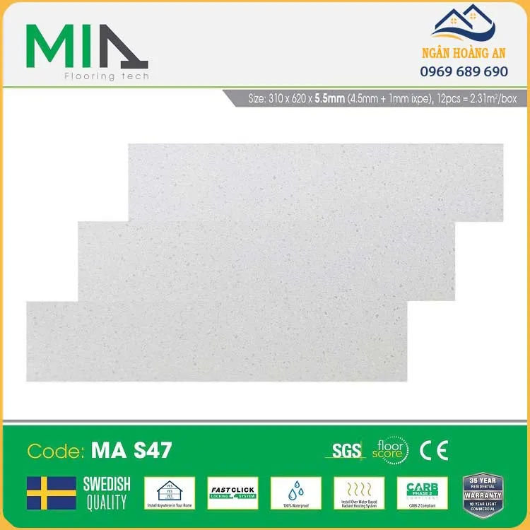 Sàn Nhựa Giả Gỗ Vinyl Hèm Khóa MIA MA S47 Đế Cao Su 5.5mm